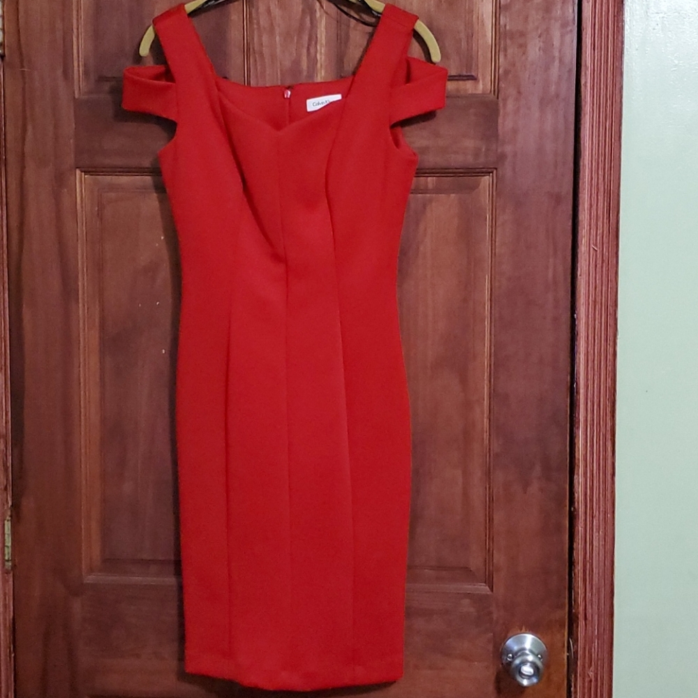 CALVIN KLEIN Knee-length, Stretch Red Dress sz 2